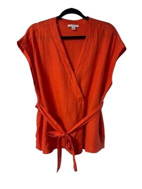 Pure Navy Bright Orange‎ Wrap Front Top Sz L (TXA993)